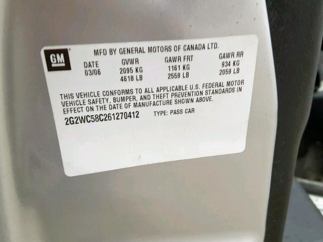 2G2WC58C261270412 - 2006 PONTIAC GRAND PRIX SILVER photo 10