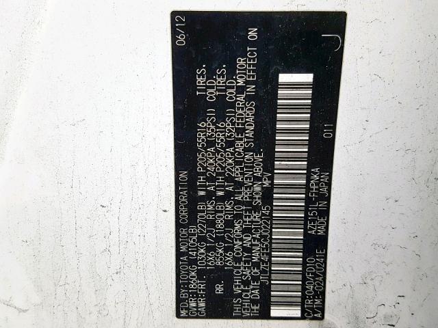 JTLZE4FE5CJ022145 - 2012 TOYOTA SCION XB Ақ фото 10