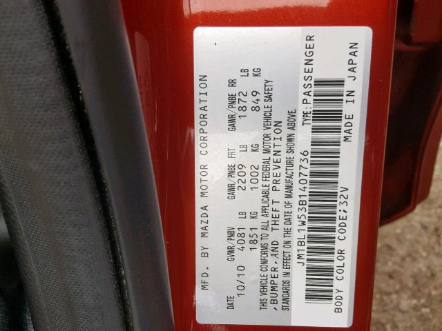 JM1BL1W53B1407736 - 2011 MAZDA 3 S RED photo 10