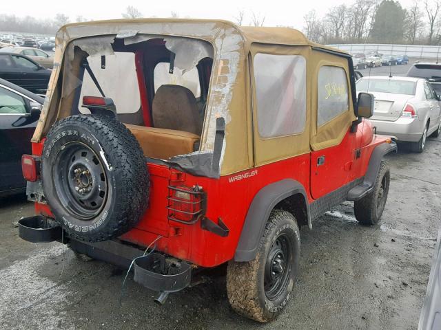 1J4FY19P3RP408452 - 1994 JEEP WRANGLER / RED photo 4