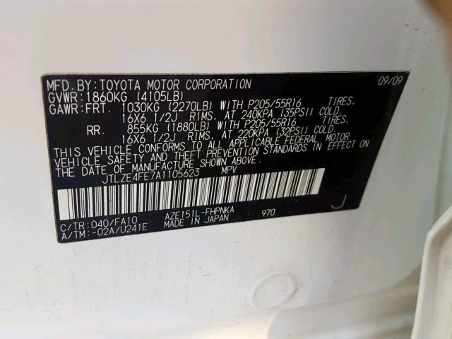 JTLZE4FE7A1105623 - 2010 TOYOTA SCION XB 白色 照片 10