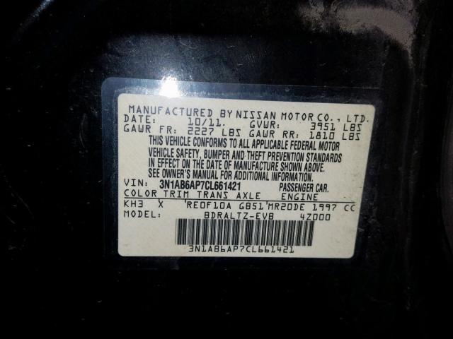 3N1AB6AP7CL661421 - 2012 NISSAN SENTRA 2.0 BLACK photo 10