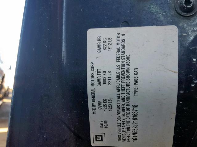 1G1NE52J216163718 - 2001 CHEVROLET MALIBU LS 蓝色 照片 10