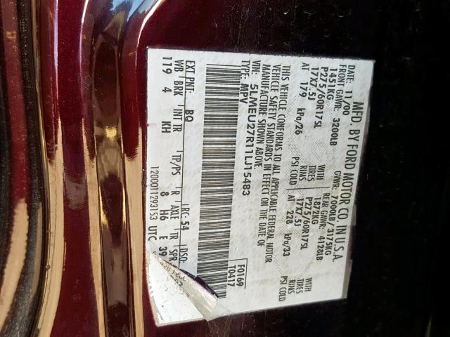 5LMEU27R11LJ15483 - 2001 LINCOLN NAVIGATOR 紫色 照片 10