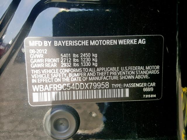 WBAFR9C54DDX79958 - 2013 BMW 550 I BLACK photo 10