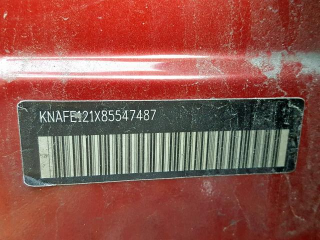 KNAFE121X85547487 - 2008 KIA SPECTRA EX RED photo 10