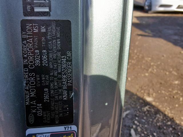 KNAFX6A89E5236943 - 2014 KIA FORTE EX GRAY photo 10