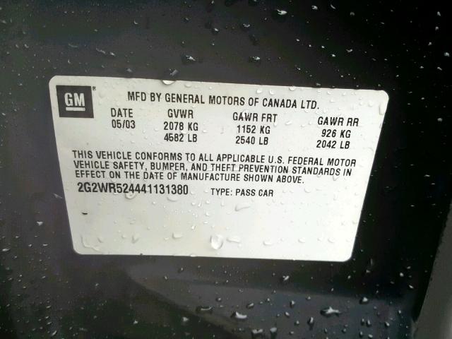 2G2WR524441131380 - 2004 PONTIAC GRAND PRIX BLACK photo 10