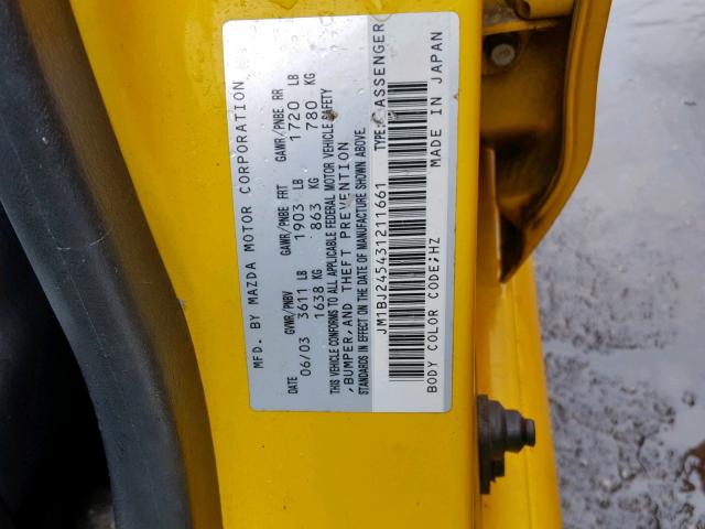 JM1BJ245431211661 - 2003 MAZDA PROTEGE PR YELLOW photo 10