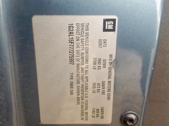 1G2AL15F777275997 - 2007 PONTIAC G5 BLUE photo 10