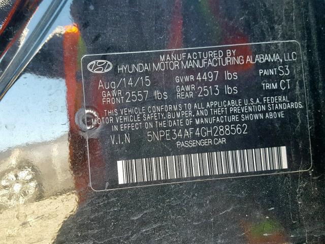 5NPE34AF4GH288562 - 2016 HYUNDAI SONATA SPO BLACK photo 10