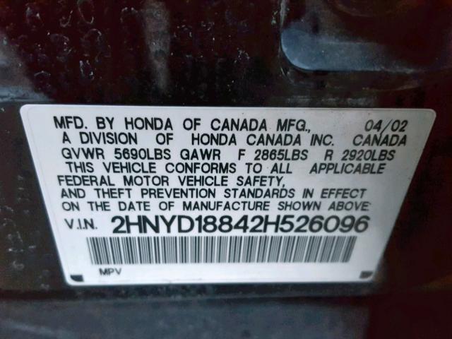 2HNYD18842H526096 - 2002 ACURA MDX TOURIN BLACK photo 10