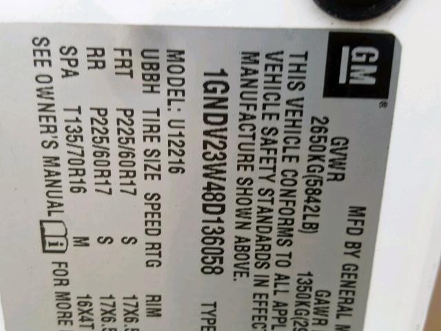 1GNDV23W48D136058 - 2008 CHEVROLET UPLANDER L თეთრი ფოტო 10