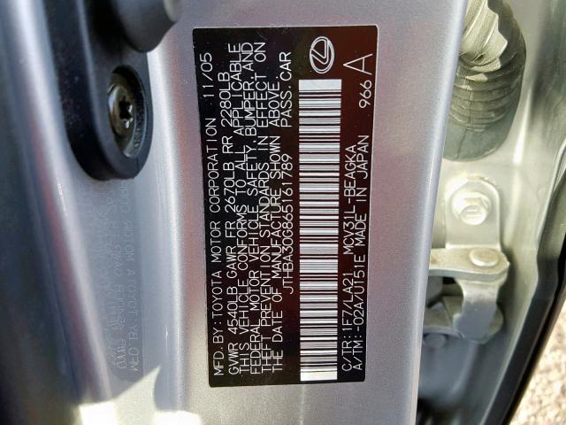 JTHBA30G865161789 - 2006 LEXUS ES 330 SILVER photo 10