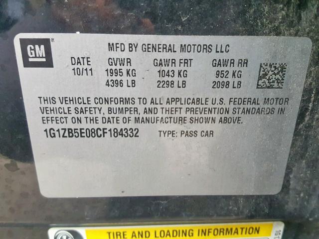 1G1ZB5E08CF184332 - 2012 CHEVROLET MALIBU LS BLACK photo 10