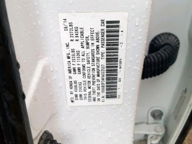 19UUB2F34FA002007 - 2015 ACURA TLX WHITE photo 10