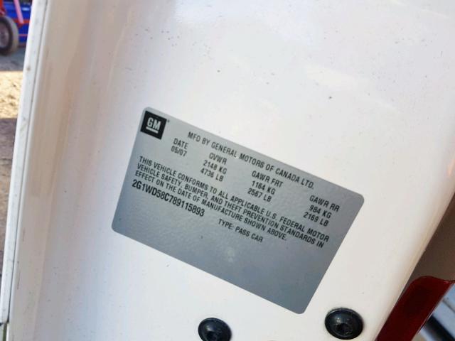 2G1WD58C789115893 - 2008 CHEVROLET IMPALA SUP თეთრი ფოტო 10