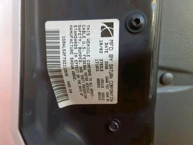 1G8AL52F73Z113545 - 2003 SATURN ION LEVEL SILVER photo 10