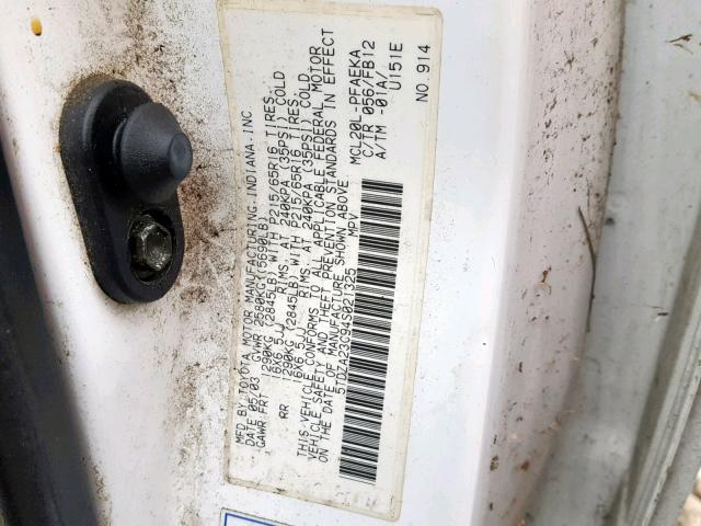 5TDZA23C94S021325 - 2004 TOYOTA SIENNA CE WHITE photo 10