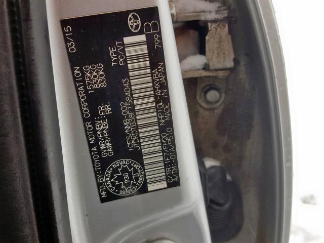 JTDKDTB38F1584043 - 2015 TOYOTA PRIUS C SILVER photo 10