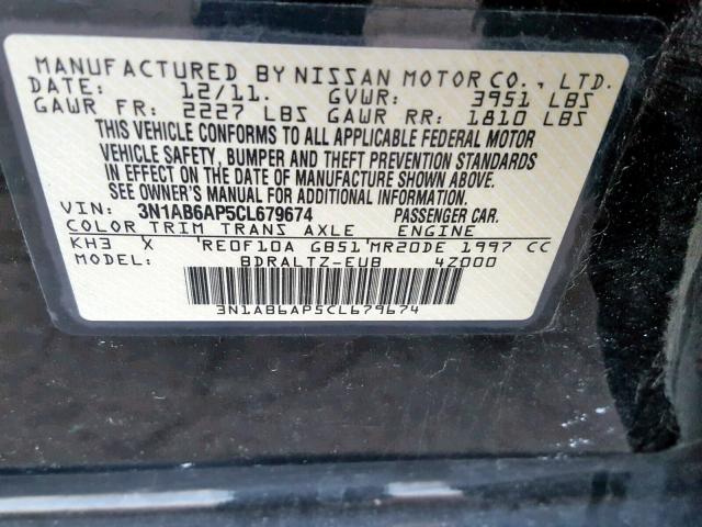 3N1AB6AP5CL679674 - 2012 NISSAN SENTRA 2.0 BLACK photo 10