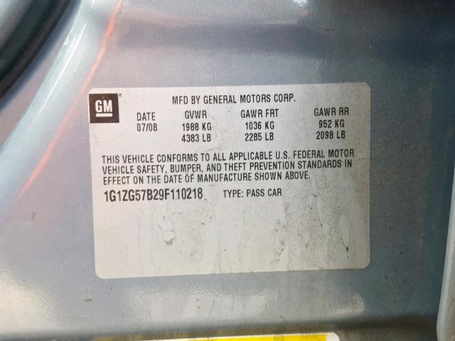 1G1ZG57B29F110218 - 2009 CHEVROLET MALIBU LS 蓝色 照片 10