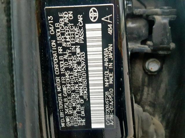 JTDKDTB31D1539703 - 2013 TOYOTA PRIUS C BLACK photo 10