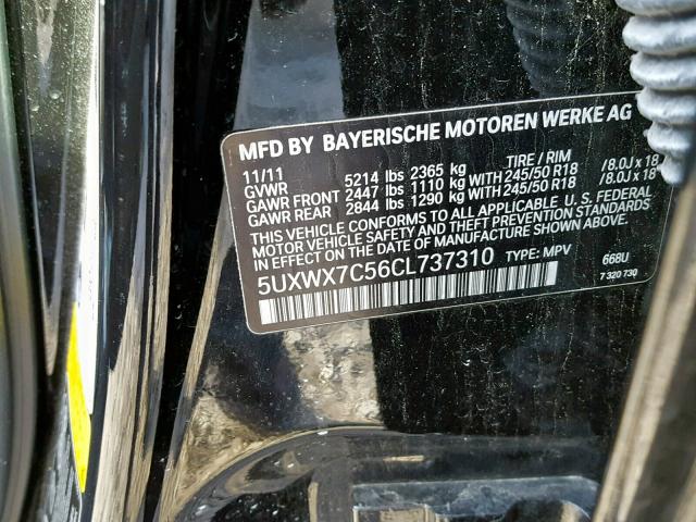 5UXWX7C56CL737310 - 2012 BMW X3 XDRIVE3 BLACK photo 10