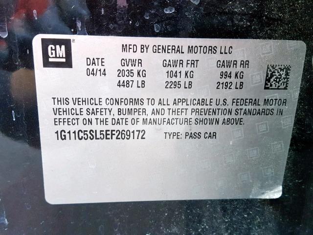 1G11C5SL5EF269172 - 2014 CHEVROLET MALIBU 1LT 黑色 照片 10