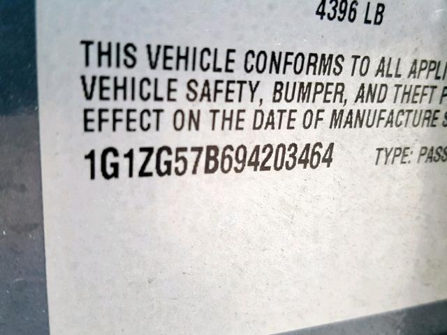 1G1ZG57B694203464 - 2009 CHEVROLET MALIBU LS Boz foto 10