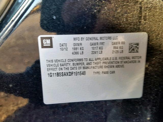 1G11B5SAXDF191648 - 2013 CHEVROLET MALIBU LS 黑色 照片 10