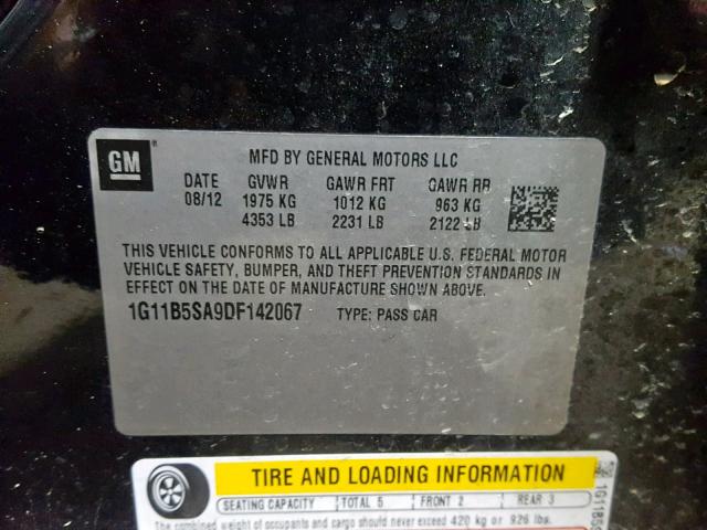 1G11B5SA9DF142067 - 2013 CHEVROLET MALIBU LS Qara foto 10