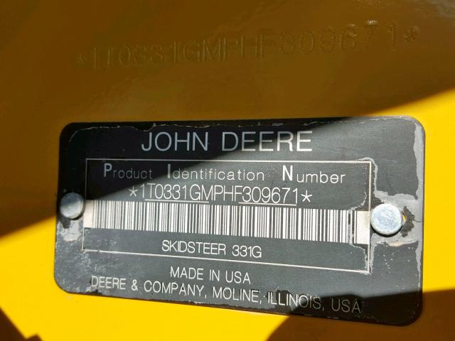 1T0331GMPHF309671 - 2017 JOHN DEERE 331G YELLOW photo 10