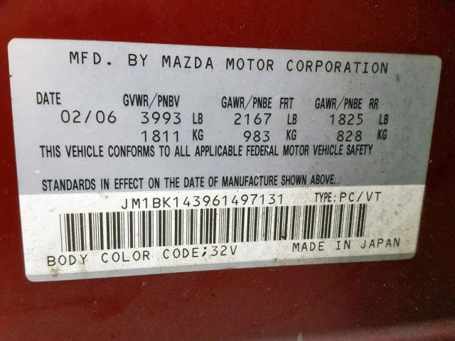 JM1BK143961497131 - 2006 MAZDA 3 HATCHBAC RED photo 10