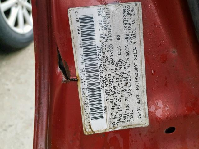 JT3DJ81W3R0085806 - 1994 TOYOTA LAND CRUIS RED photo 10