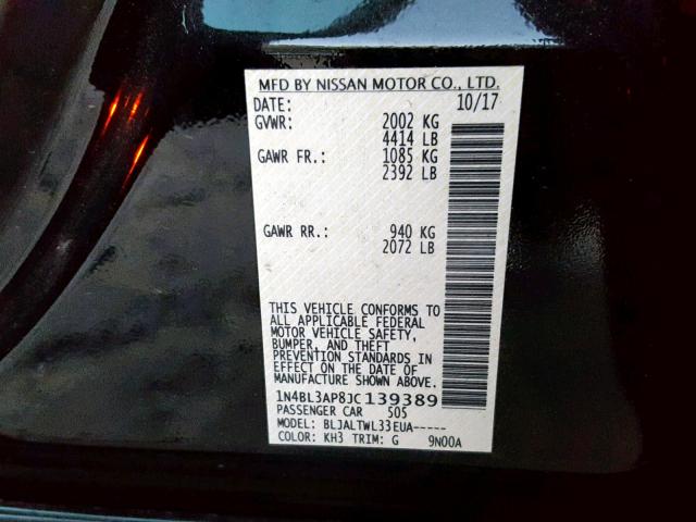 1N4BL3AP8JC139389 - 2018 NISSAN ALTIMA 3.5 BLACK photo 10