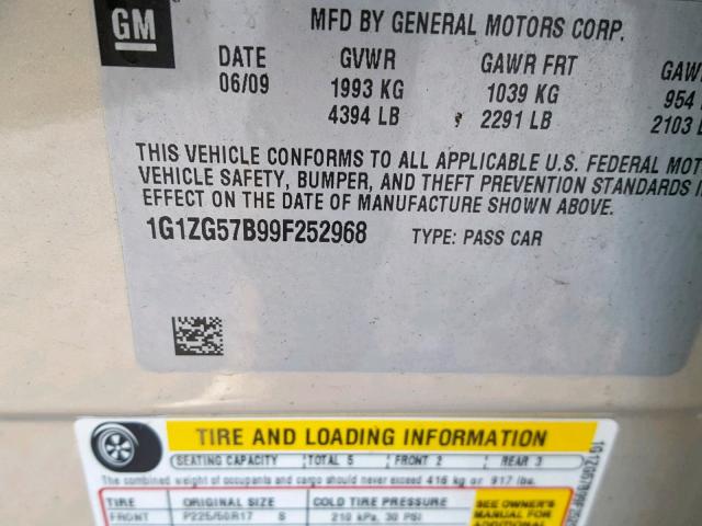 1G1ZG57B99F252968 - 2009 CHEVROLET MALIBU LS Qızıl foto 10