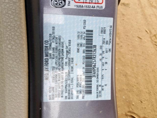 3FAHP06Z57R212638 - 2007 FORD FUSION S SILVER photo 10