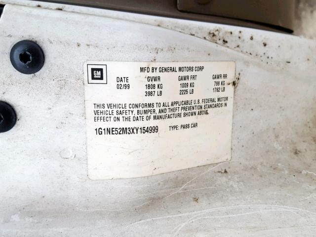 1G1NE52M3XY154999 - 1999 CHEVROLET MALIBU LS WHITE photo 10