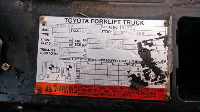 7FGCU2081732 - 2003 TOYOTA FORKLIFT UNKNOWN - NOT OK FOR INV. photo 10