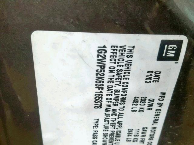 1G2WP52K63F165378 - 2003 PONTIAC GRAND PRIX BROWN photo 10