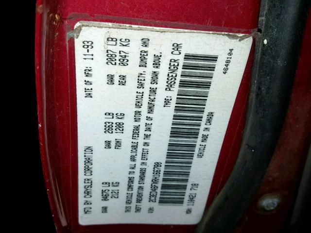 2C3ED46FXRH166780 - 1994 CHRYSLER NEW YORKER RED photo 10