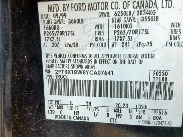 2FTRX18W8YCA07641 - 2000 FORD F150 BLUE photo 10