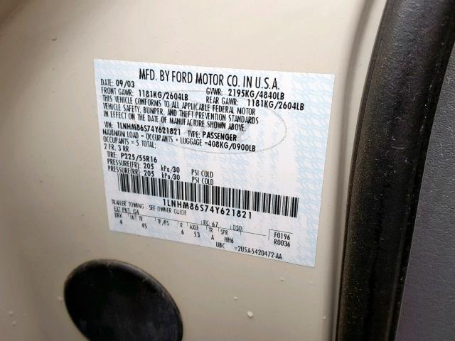 1LNHM86S74Y621821 - 2004 LINCOLN LS WHITE photo 10
