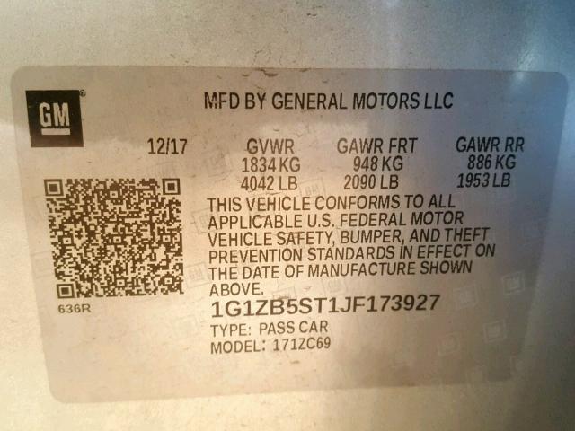 1G1ZB5ST1JF173927 - 2018 CHEVROLET MALIBU LS SILVER photo 10