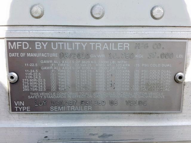 1UYVS1287BG136906 - 2011 UTILITY TRAILER WHITE photo 10