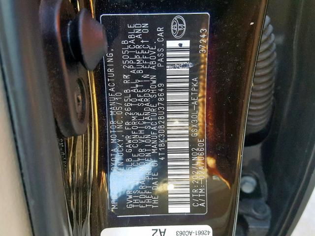 4T1BK3DB2BU378649 - 2011 TOYOTA AVALON BAS Qara foto 10