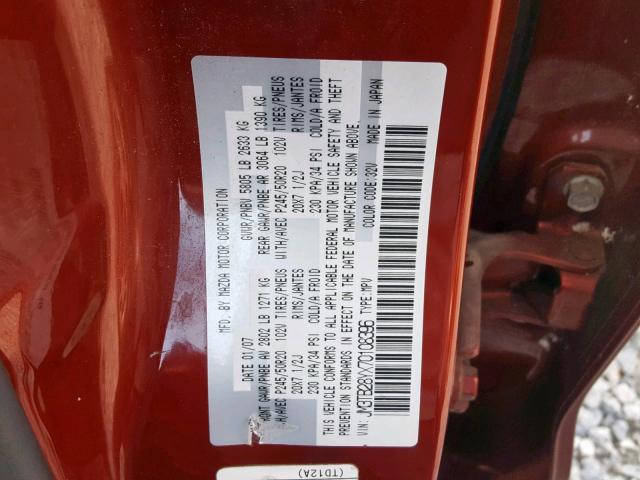 JM3TB28YX70108396 - 2007 MAZDA CX-9 RED photo 10