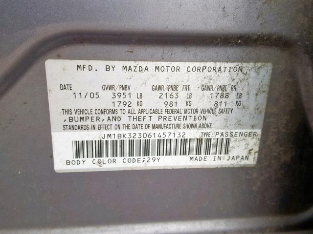 JM1BK323061457132 - 2006 MAZDA 3 S GRAY photo 10