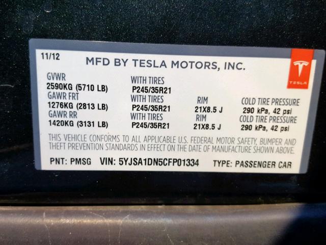 5YJSA1DN5CFP01334 - 2012 TESLA MODEL S GREEN photo 10